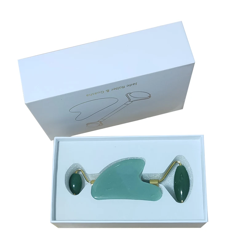 

Green Jade Roller Natural Stone Guasha Board Anti Wrinkles Gua Sha Scraper Massage V Face Cheek Lift Up Facial Massager With Box