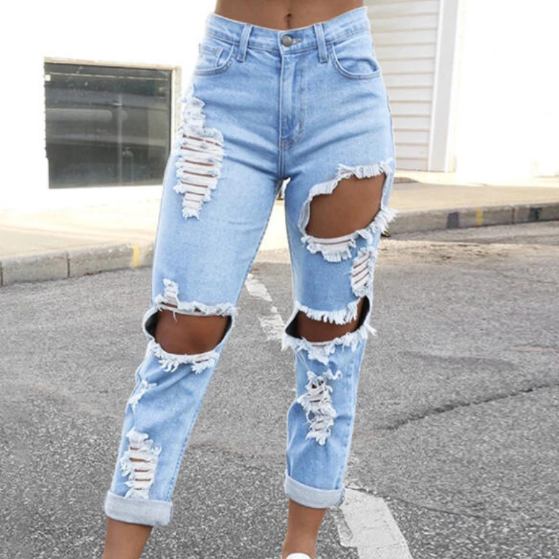 Women\'s Fashion Hole Pantalon Classic Sexy Capris 2023 Spring Summer New Streetwear Indie Style Mid Waist Female Skinny Jean