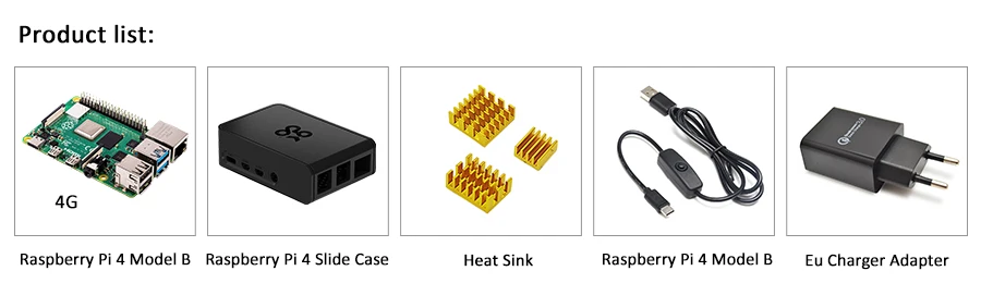 Официальный Raspberry Pi 4 модель B-4GB комплект ОЗУ+ подлинный Pi 4 ABS скользящий чехол+ EU type-C 5 В/3A линия питания и зарядное устройство+ радиатор