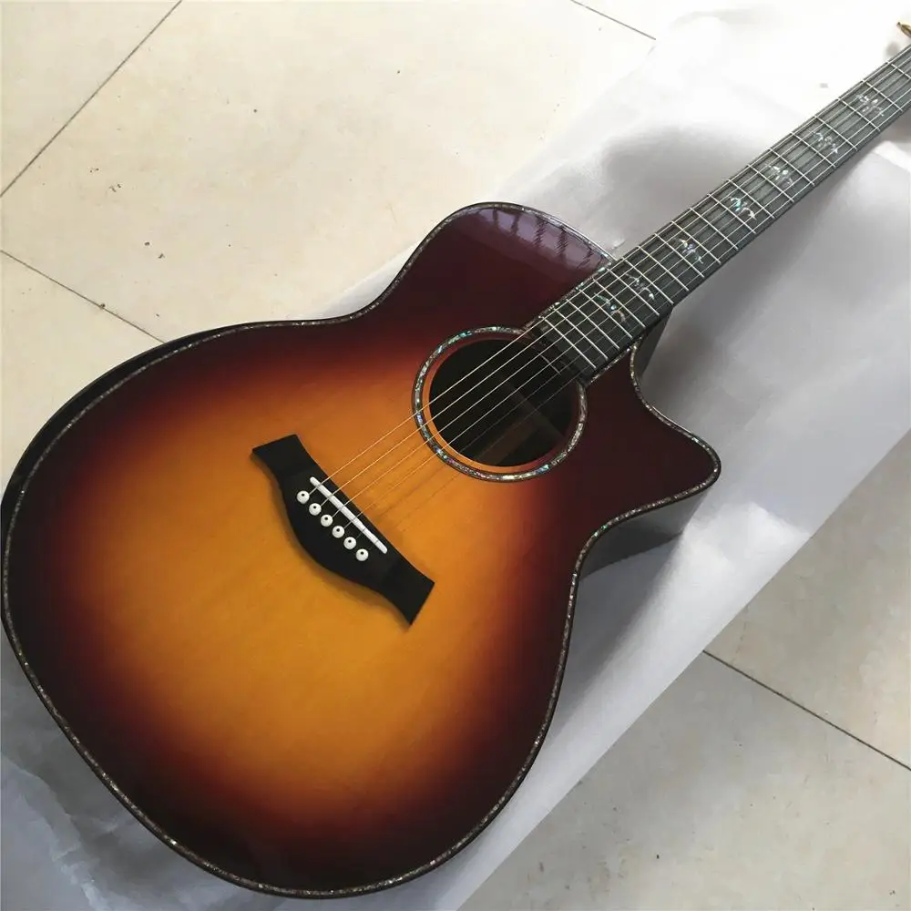 Sunburst твердая ель Топ Chaylor 914 Акустическая гитара Abalone эбеновый гриф гитары с