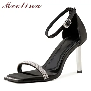 

Meotina Summer Sandals Women Shoes Rhinestone Thin Heel Ankle Strap Shoes Buckle Extreme High Heel Party Sandals Lady Size 34-39