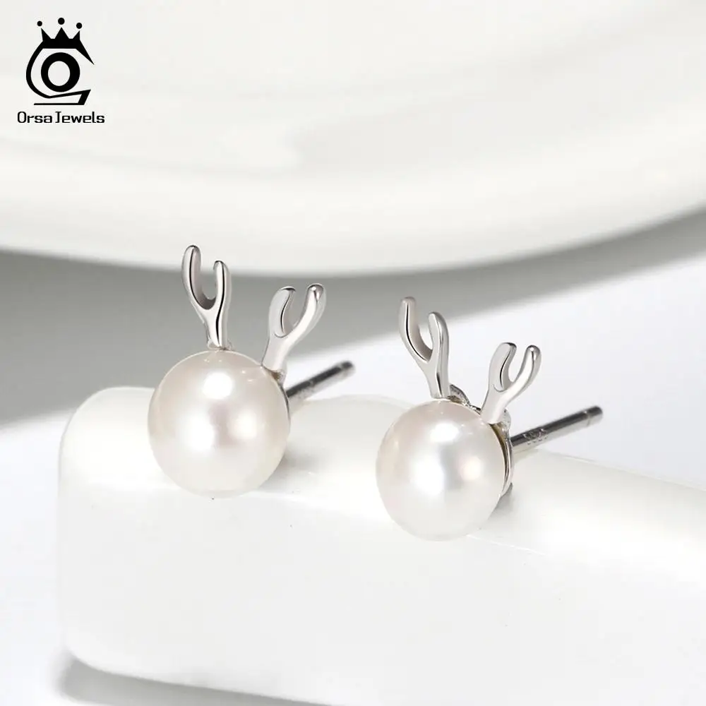 ORSA JEWELS Настоящее серебро 925 пробы рога имитация жемчуга серьги-гвоздики идеальные полированные легкие серьги ювелирные изделия SE165