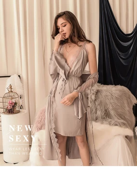 

Summer Sexy V Neck Ladies Satin Sleep Dress Sleepwear for Women Sleeveless Spaghetti Strap Nightdress Lace Trim Satin Cami