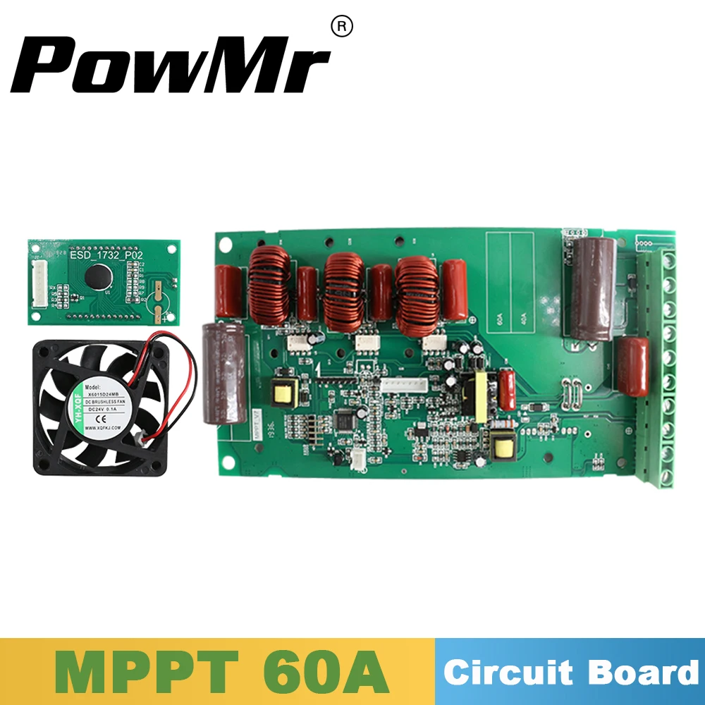 Контроллер заряда солнечной батареи PowMr MPPT 60A печатная плата с вентилятором и
