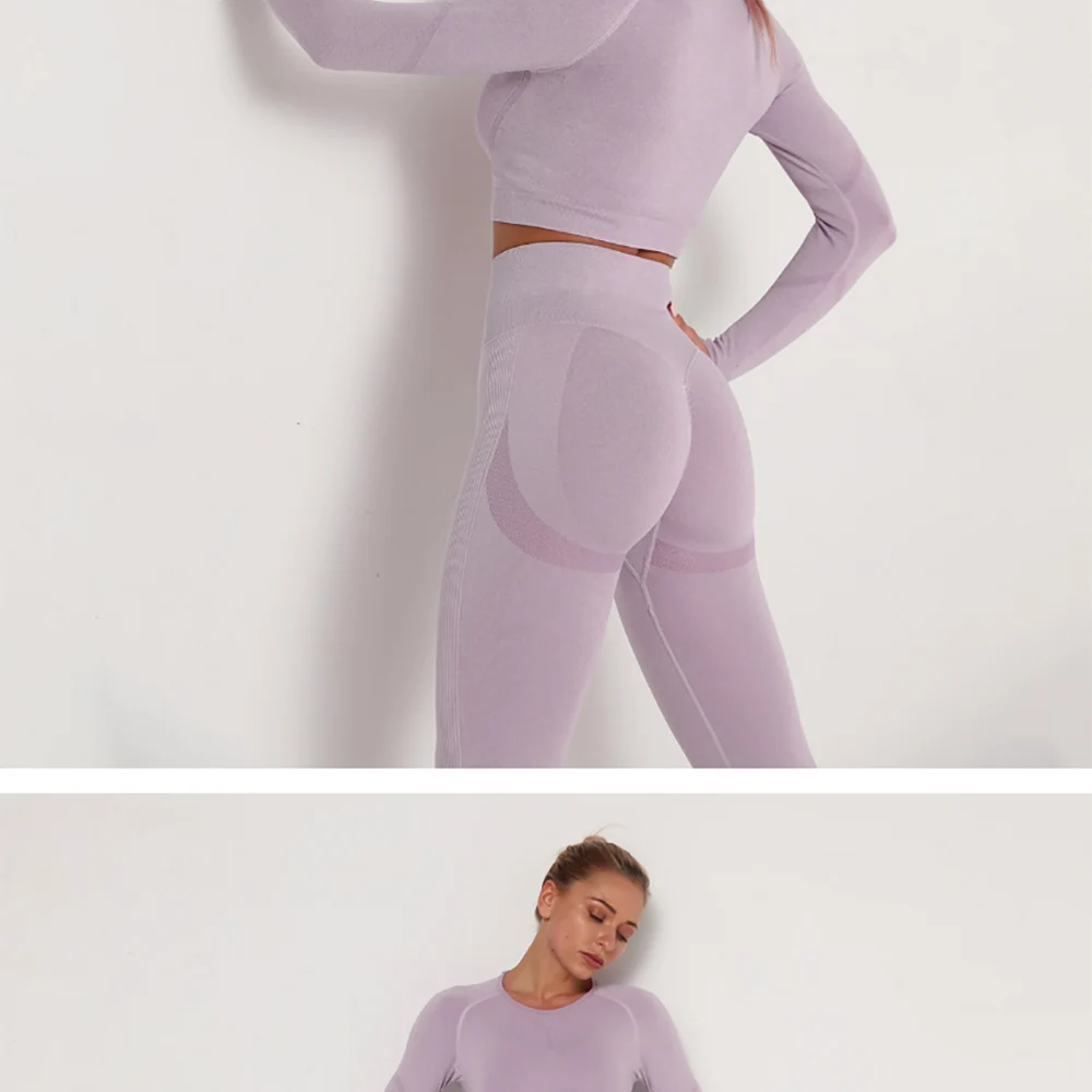 跨境欧美-无缝瑜伽服套装吸汗提臀-高腰健身裤女紧身长袖运动套装-阿里巴巴_11