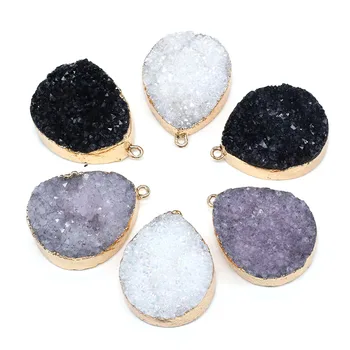 

Trendy Natural Druzy Agates Pendants Charms Crystal Quartz Pendant for DIY Necklace Jewelry Making DIY Size 25x35mm