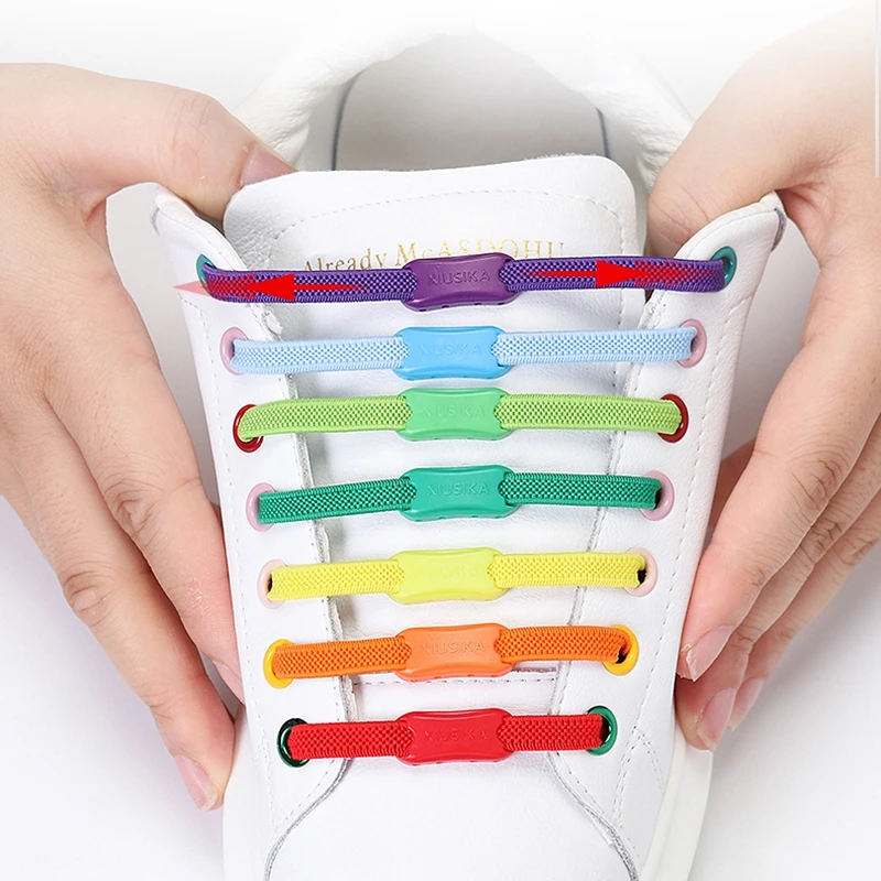 

1Pair Flats Elastic Shoelaces No tie Shoelaces Kids Adult Sneakers Shoelace Quick Lazy Shoe Laces 24 Color Buckle Strings