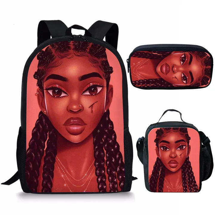 Twoheartsgirl Back to School, Черная Королева, Африканский рюкзак для девочек, комплекты для студентов, уникальные детские школьные сумки, 3 шт./компл - Цвет: Z5015CGK