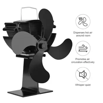 

SUPER BIG SALE 4 Blade Heat Powered Stove Fan Log Wood Burner Eco Quiet Black Home Fireplace Fan Efficient Heat Distribution