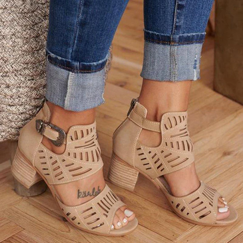 

Women Sandals Hollow Out Summer Shoes Woman Heels Sandals Pointed Fish Mouth Gladiator Sandals Woman Pumps Hemp High Heels
