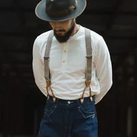 BRONSON Henley Shirt OLD TIME Mens Cotton T-Shirt Men Long Sleeve Tee Slim Fit Tops Casual Vintage Clothes Solid Color 1