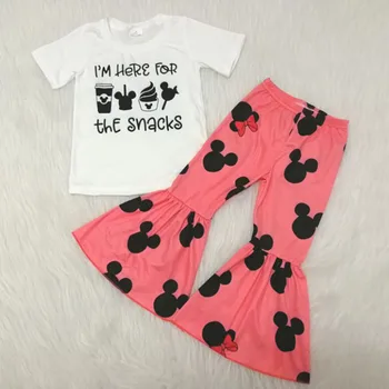 

Spring Hot Baby Girls Clothes Coffee Ice Cream Tops+ Cartoon Mouse Bell Bottoms Outfits 2pcs Set Toddler Kids Children Clothes