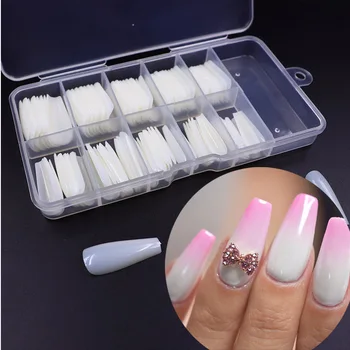 

100pcs/box Coffin Nails False Long Ballerina Fake Nails Clear Natural Nail Extension Acrylic Nail Tips Full Cover Manicure Lot