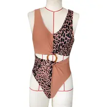 Женское сексуальное бикини с глубоким v-образным вырезом, монокини с цветными блоками, Леопардовый лоскутный купальник с открытой спиной и круглым вырезом, пляжная одежда