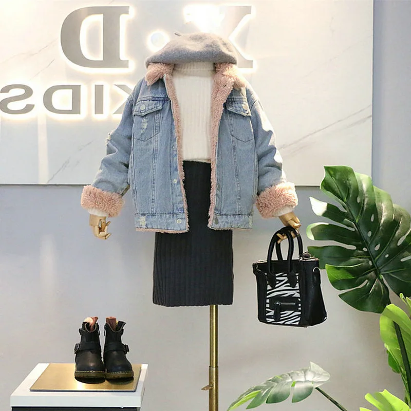 Модное джинсовое пальто для маленьких девочек сезон осень-зима коллекция 2019 года