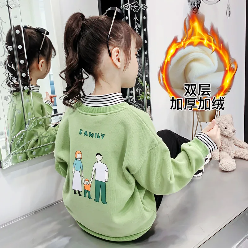Girls Hoodies Autumn Winter Baby Girl Clothes Kids Hoodie for Girls Sweatshirt Children Clothing Family Plus Velvet 4-15T