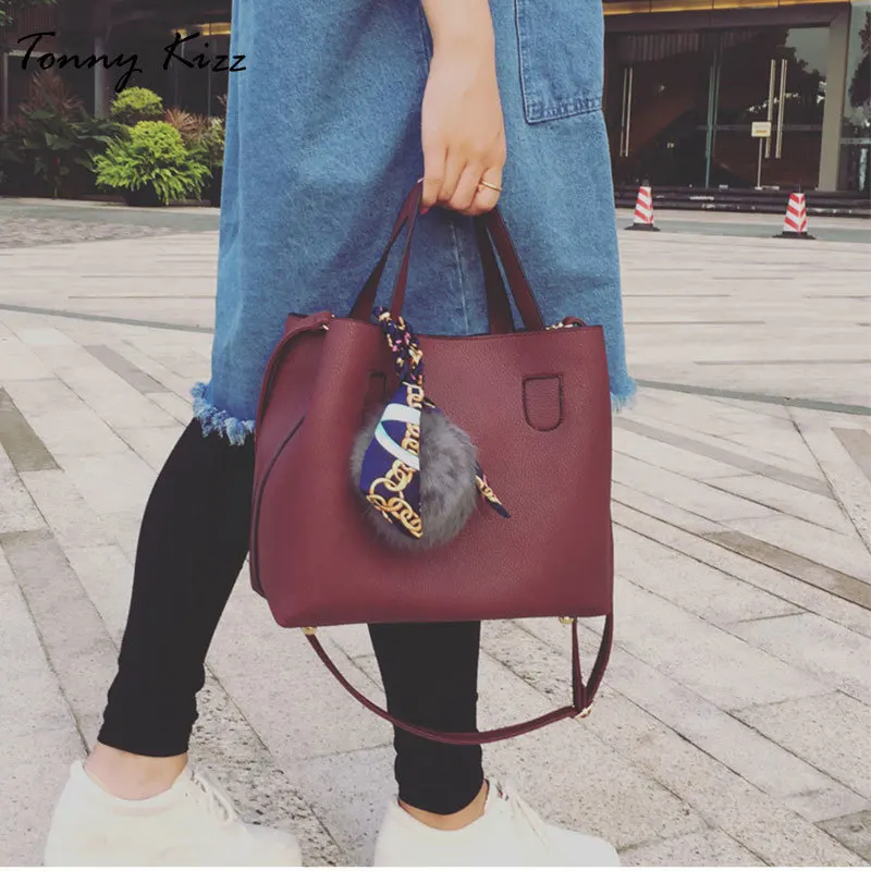 2 шт. женские сумки из ПУ кожи с помпоном | Багаж и