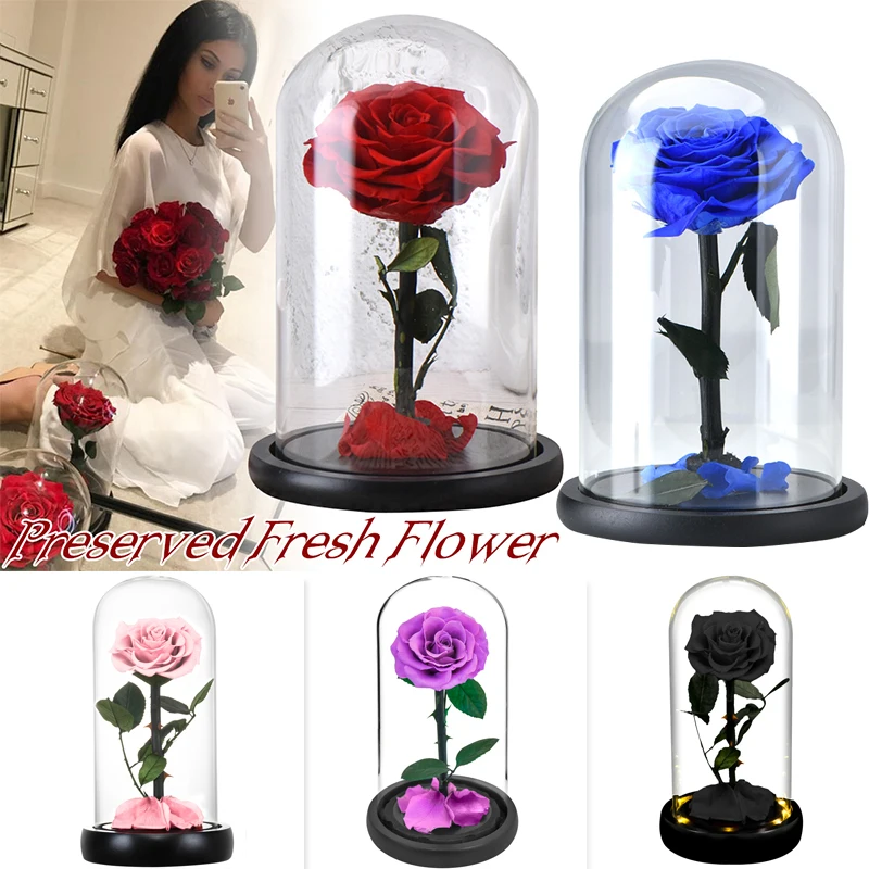 

Eternal Rose Beauty and The Beast Rose Everlasting Artificial Flowers NIght Light In Glass Dome Christmas Valentine Wedding Gift