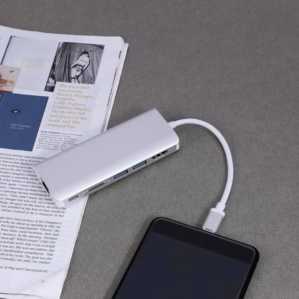 6 в 1 концентратор USB Type C Hdmi 4K USB C концентратор для Gigabit Ethernet Rj45 Lan адаптер usb-хаб аксессуары для ноутбуков