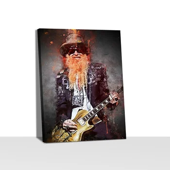 Billy Gibbons ZZ Top Guitarist and Singer Painting Printed on Canvas 3