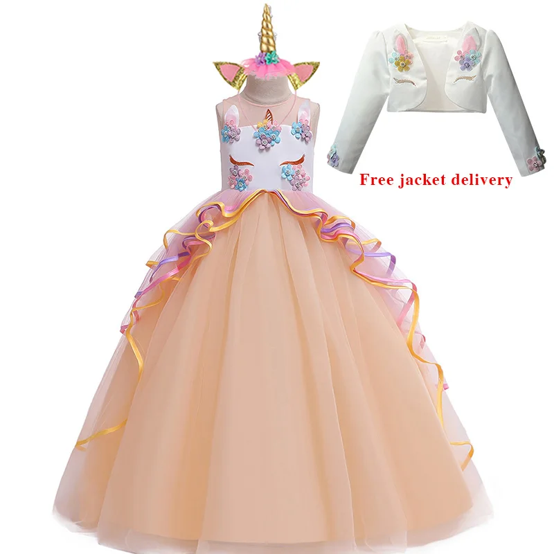 newborn baby girl skirt Flower girl Unicorn rainbow wedding party dress girl birthday party Unicorn role dance performance dress smocked baby dresses