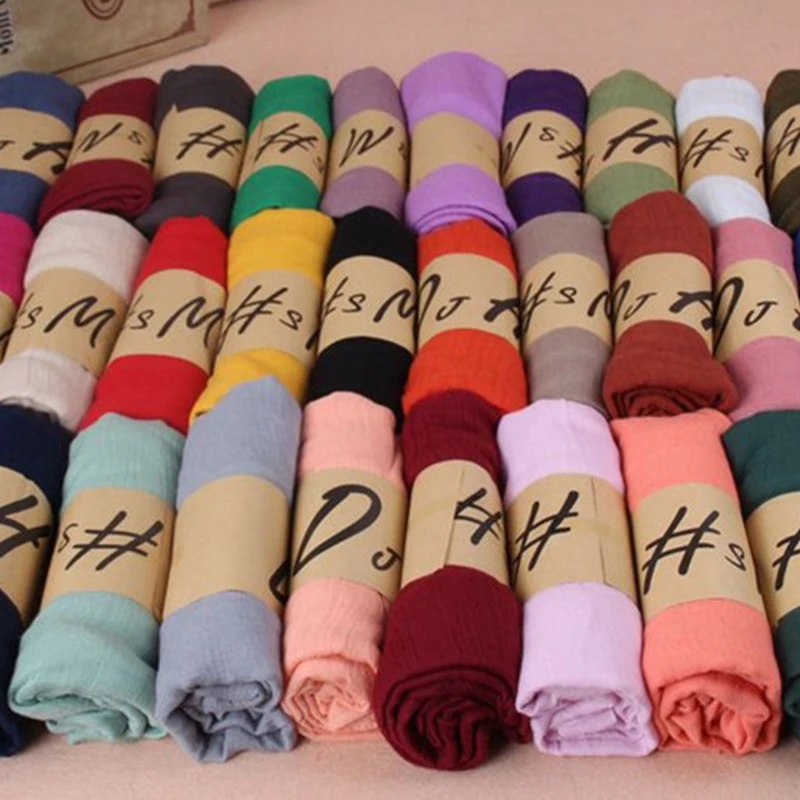 

Women Solid Color Long Scarf Wrap Vintage Cotton Linen Large Shawl Hijab Elegant