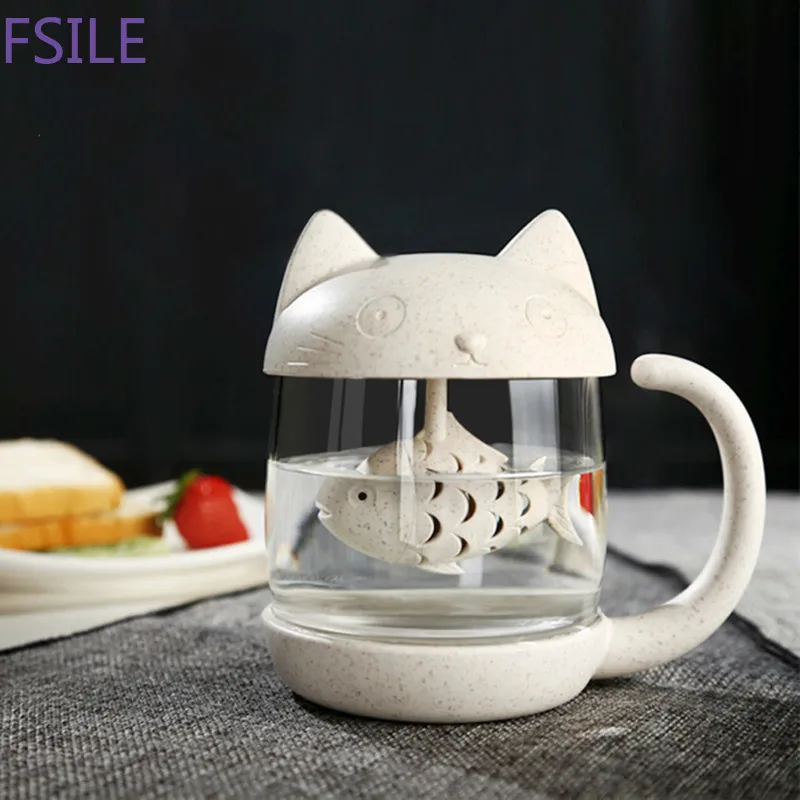 

Cat Mug Glass Water Tea Cup with Filter Creative Tea Strainer Teapot Teabags Mugs for Tea & Coffee Wedding Birthday Gift
