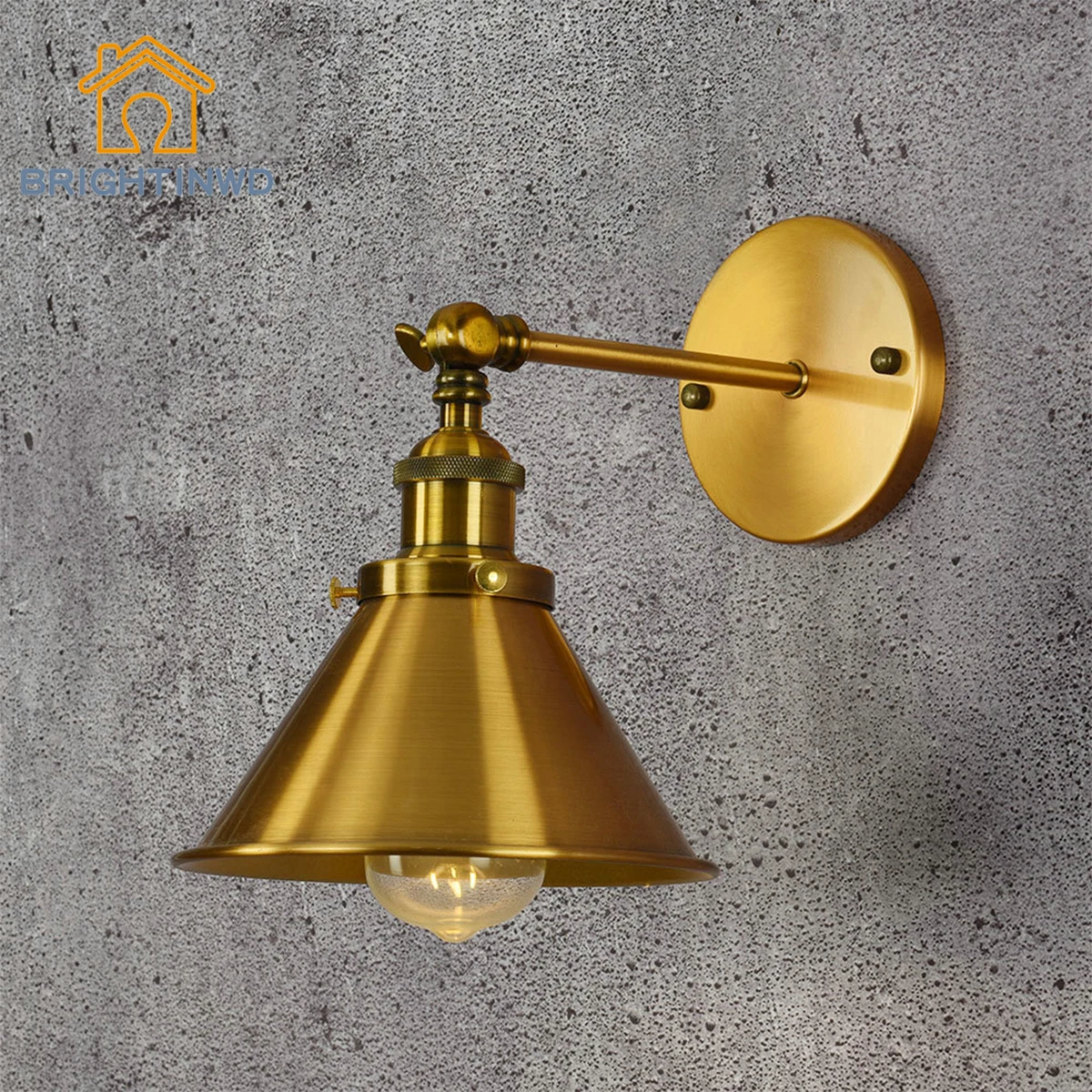 

Loft Bronze American Simple Bedside Iron Art Personality Creative Bedroom Living Room Electroplated Short Arm Rocker Wall Lamp