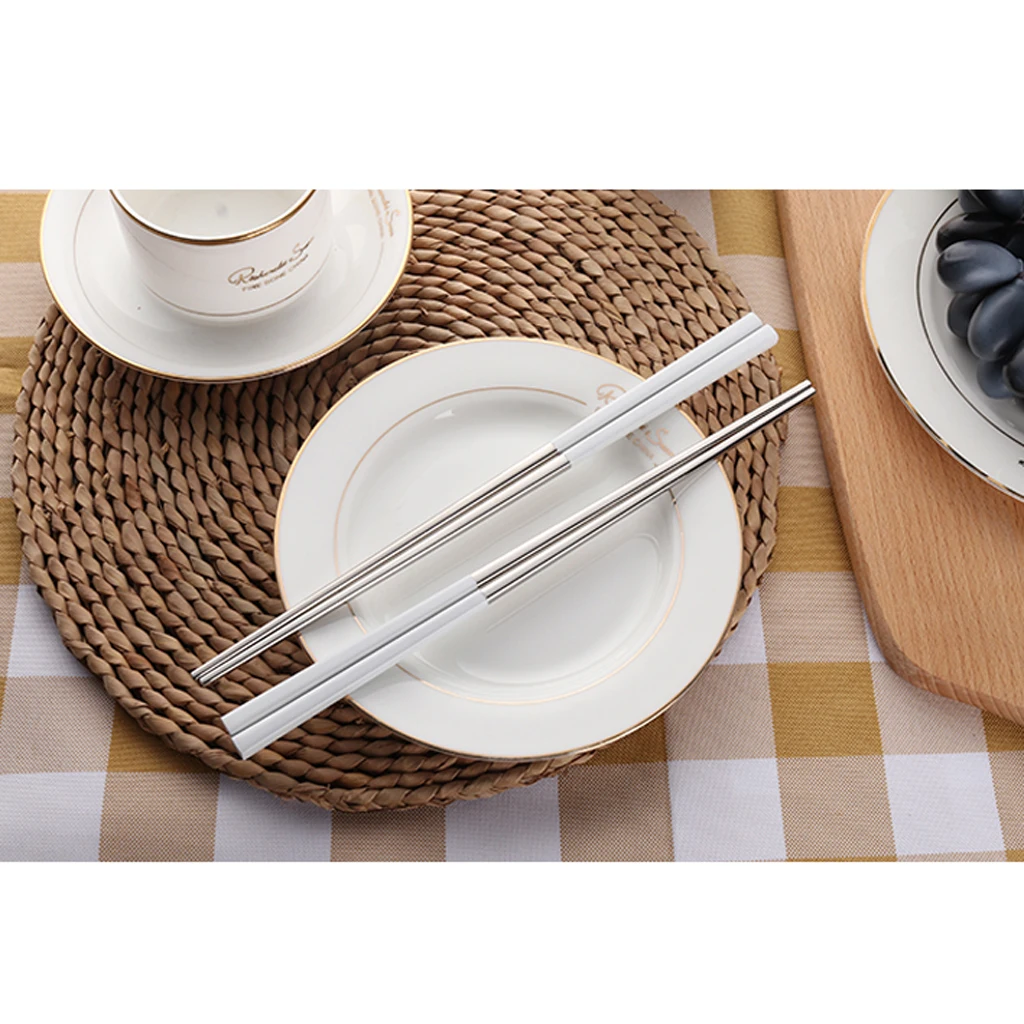 1 пара палочки для еды из нержавеющей стали EcoFriendly квадратная посуда многоразовые палочки для еды столовая посуда 6 цветов - Цвет: White Sliver