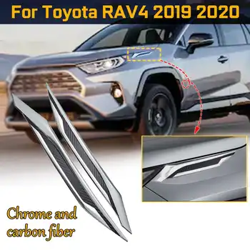 

Newest ABS Chrome+Carbon Fiber Front Head Light Lamp Eyelids Garnish Cover Trim For Toyota RAV4 2019 2020