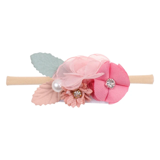Fashion Florals Flower Headband Newborn Baby Elastic Princess Hairbands Child Kids Pearl Fresh Style Cute Headwear Gifts 1