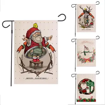 

4PCS 12x18 Inch Christmas Garden Flag Burlap Vertical Double Sided Printed Garden Flag Decorative For Outdoor Lawn Yard Flag
