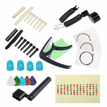 

33 Pieces Guitar Strings Changing Kit Including Guitar Picks, Capo, Acoustic Guitar Strings, String Winder, Bridge Pins, Guitar