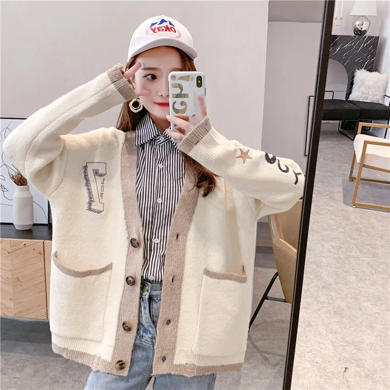 Creamy-white Зимний Корейский женский зимний Sueter Moda Sueter Cuello En V свитер для Женский вязаный свитер женская зимняя одежда - Цвет: Creamy-white