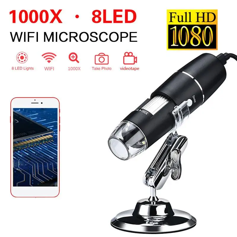 

8 Led Lights Durable Professional Portable Wi-Fi Microscope Digital Microscope Electron Microscope Photos Mobile Phones