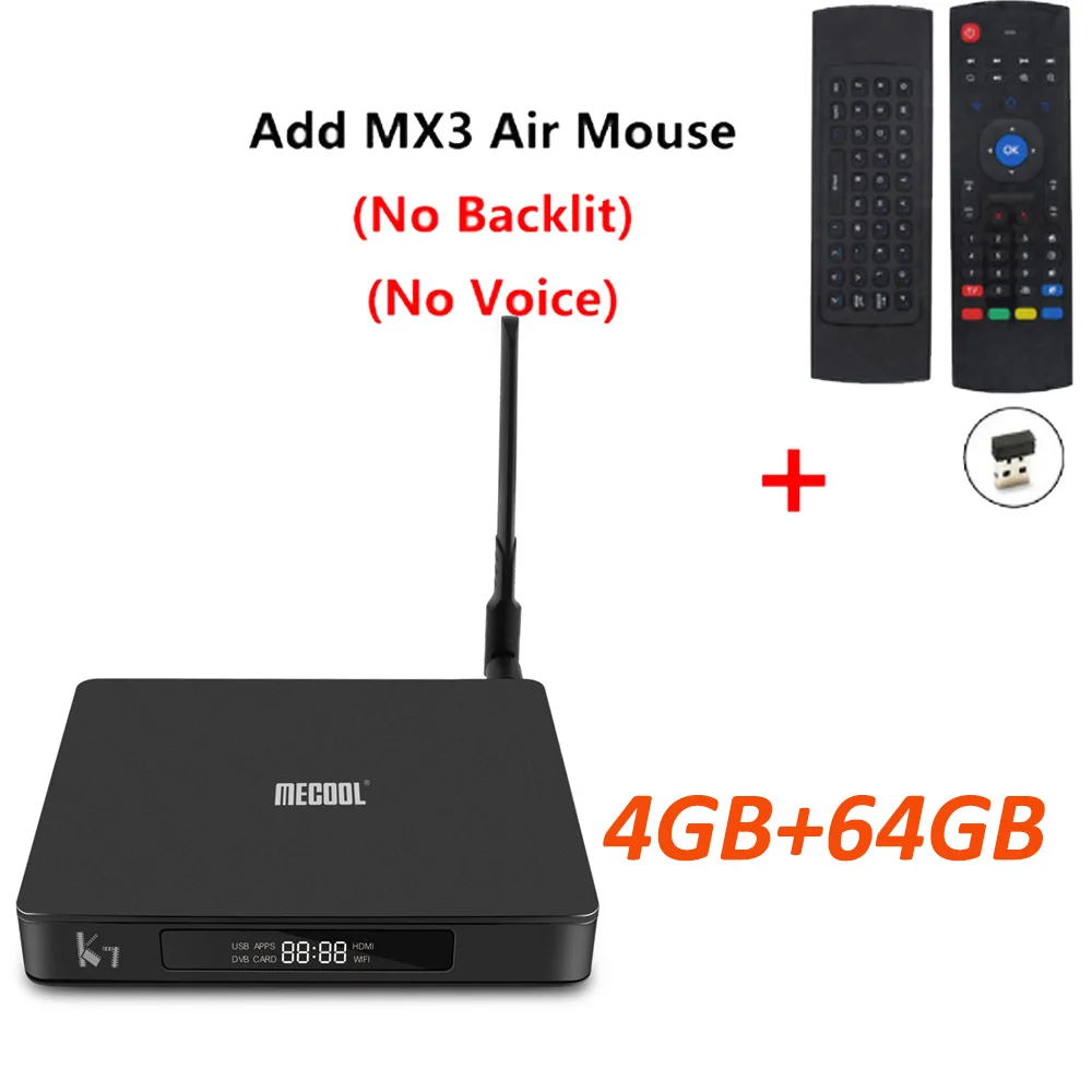 MECOOL K7 Smart Tv Box Android 9,0 Amlogic S905x2 2,4G 5G wifi LAN 10/100M Bluetooth 4,1 4GB 64GB DVB S2/S DVB T2/T DVB C Tv Box - Цвет: 4GB 64GB add mx3