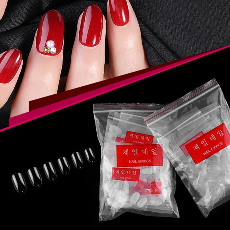 Plastic Manicure Tool Plastic Set Nail Art Display False Tips Oval Flake Fingernail Clear Nature Black Jelly For Nail Art