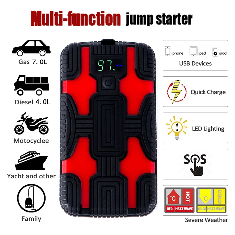 

1000A Car Battery Booster Portable Starter With Jump Starter 12v Starting Device Cars Jumpstarter