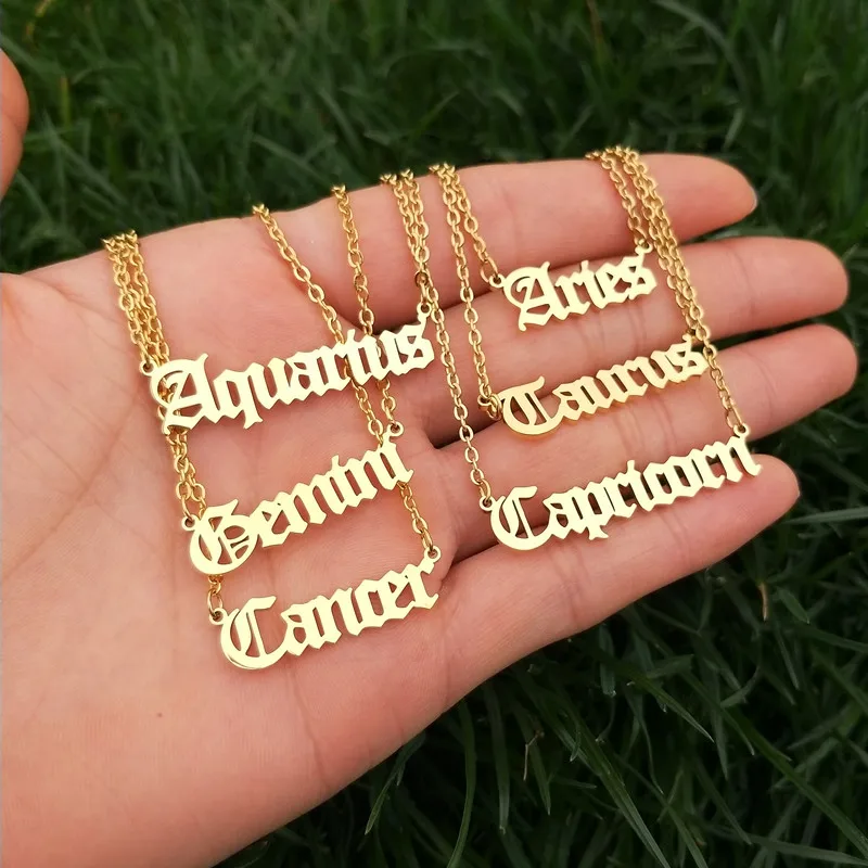 12 Zodiac Letter Necklace Women 