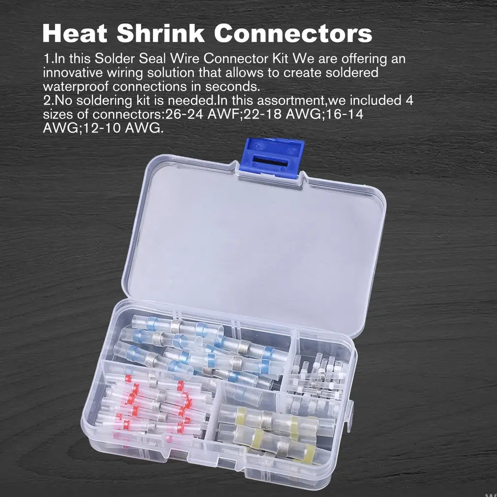 100 шт Смешанные термоусадочные клеммы водостойкие паяльные втулки электрические провода изолированные стыковые соединители комплект