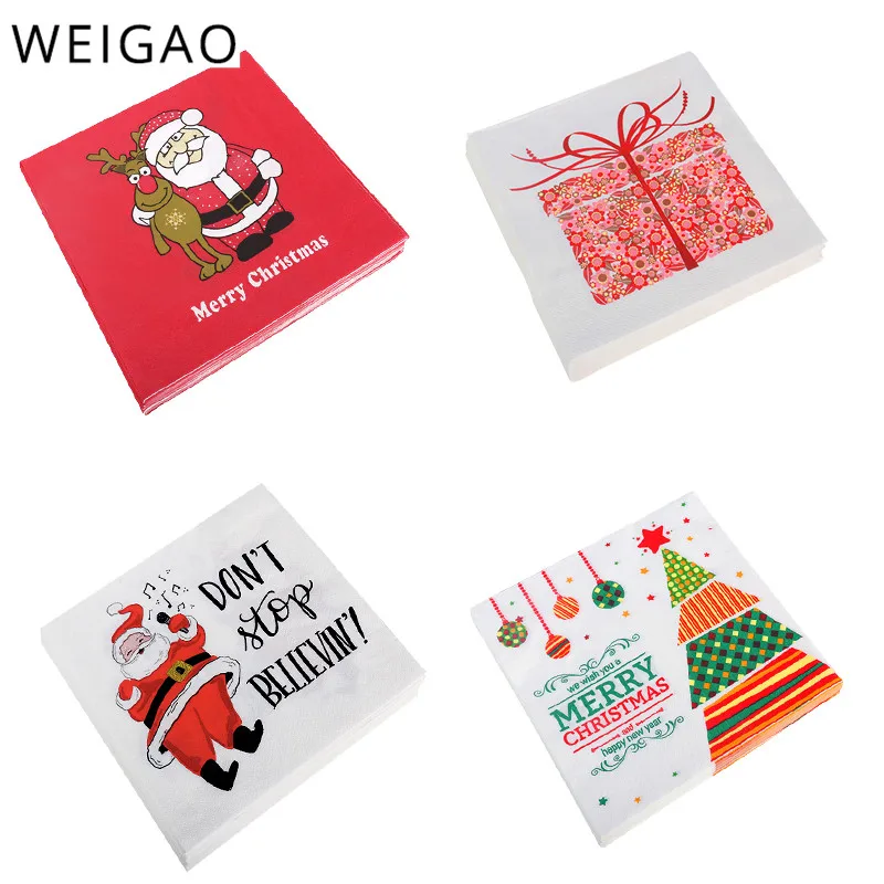 WEIGAO 20 шт салфетки с темой Рождества бумага Санта Клаус Снежинка Рождественский фестиваль салфетка рождественские украшения для дома натальный декор стола