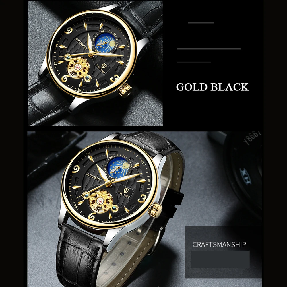 Топ бренд Tevise мужские часы Tourbillon модные автоматические механические часы Бизнес водонепроницаемые часы Relogio Masculino