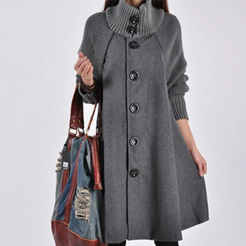 New Women's Temperament Woolen Coat Jacket Female Loose Warm Cloak Knitting Solid Colo Large Size Mid-Long 5XL | Женская одежда