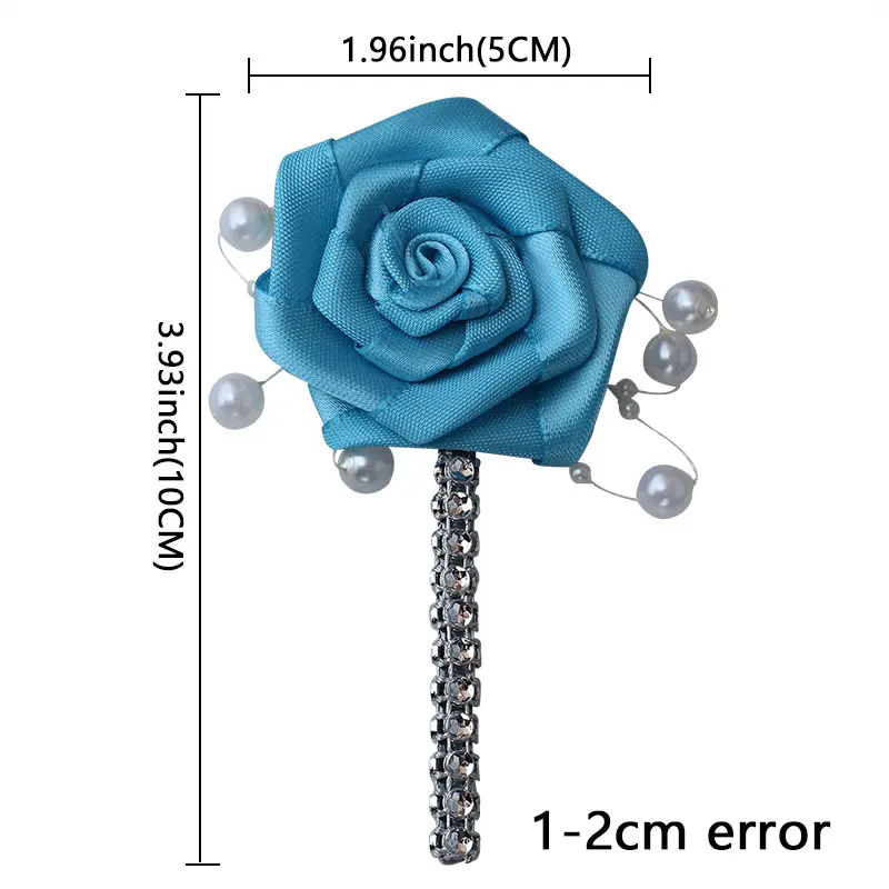Павлинья синяя лента свадебные цветы бутоньерка ручной работы жемчужная свадебная брошь для жениха на пуговице для свадебных аксессуаров XH541
