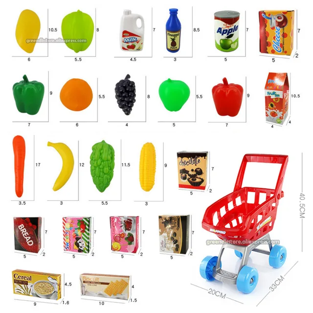 Super Market Toy Set  Plastic Shopping Cart For Kids Toy Interactive Kid Shopping Basket Trolley pretend play food Kitchen Toys 2