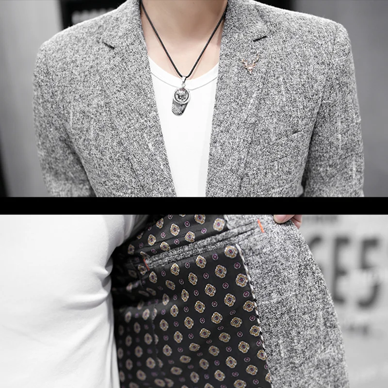 New Slim Fit Casual Jacket Cotton Men Blazer Coats Single Button Gray Mens Suit Jacket Autumn Coat Male Suit Jackets