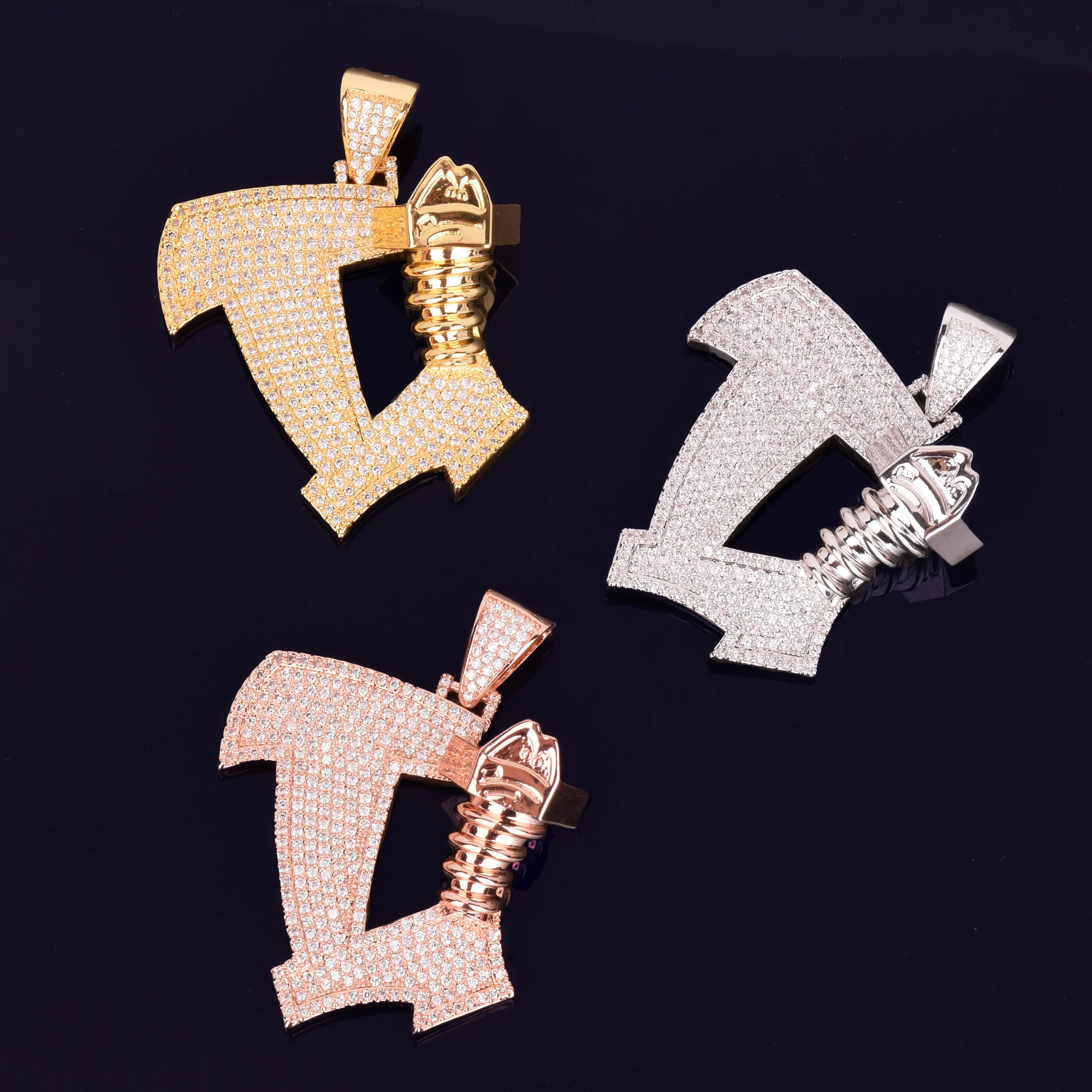 Золотой Винт буквы Форма ожерелья и Подвеска Шарм с теннисной цепочкой Bling кубический циркон мужские Хип Хоп рок ювелирные изделия