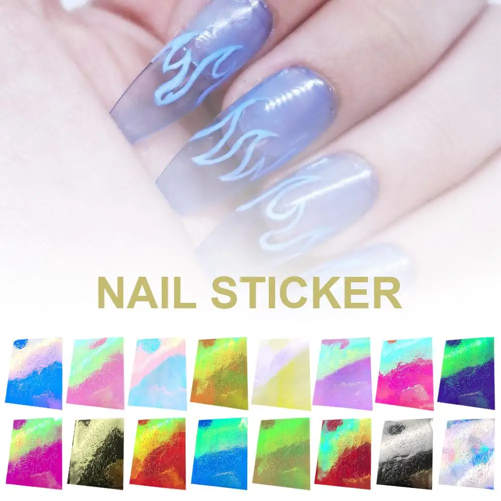16PCS Nail Art Sticker Fire Flame Decal Sticker Aurora Flame Applique DIY Manicure Stickers