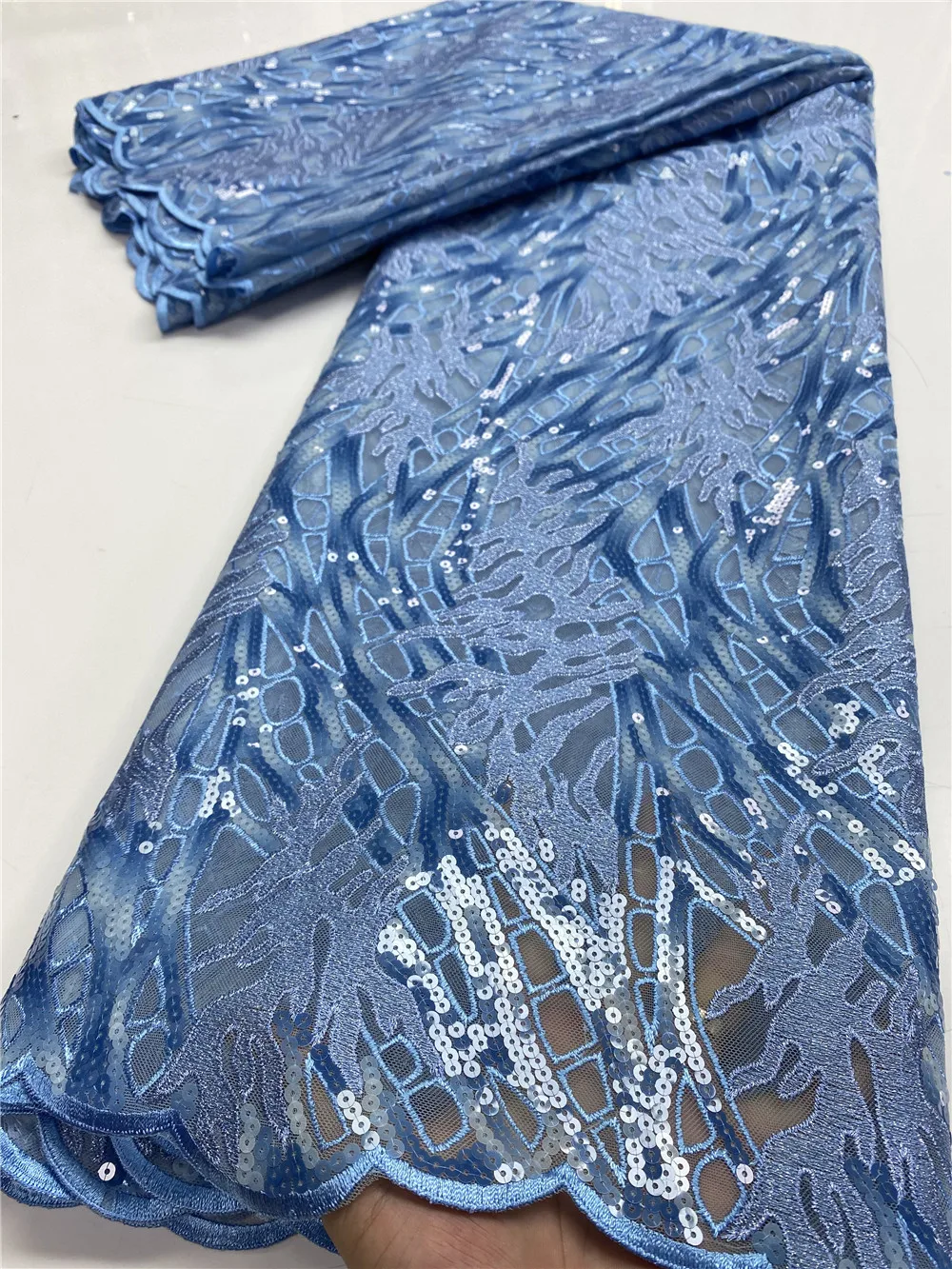 

African Mesh Lace Fabric 2020 High Quality Lace With Sequins French Nigerian Lace Fabrics For Wedding Party Sewing YA3584B-6