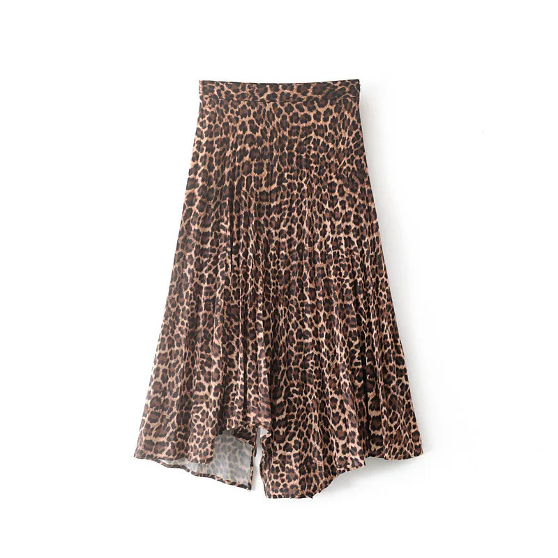 

Summer New Products Retro Leopord Pattern Animal Pattern Printed Mid-length Irregular Design Pleated Skirt Skirt